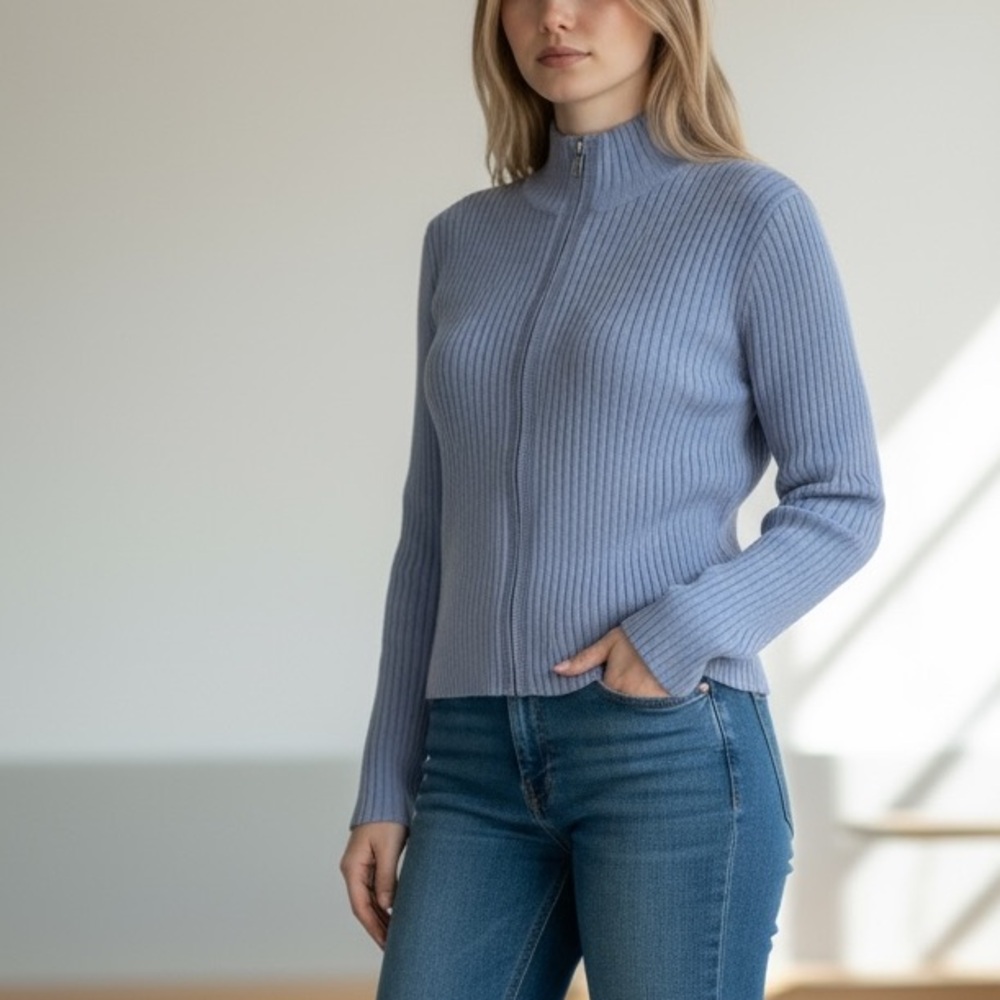 Monki Women's Ribbed Zip-Up Sweater - Size L